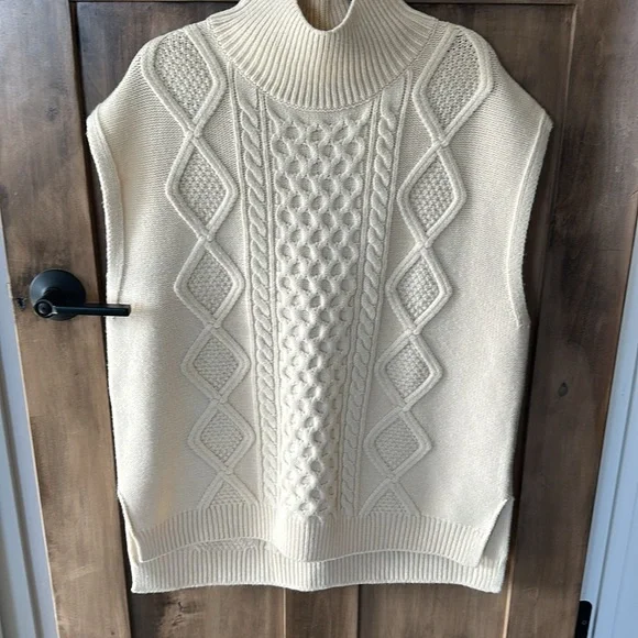 Cream Cable Knit Sleeveless  Oversized Turtleneck best - Picture 4 of 12